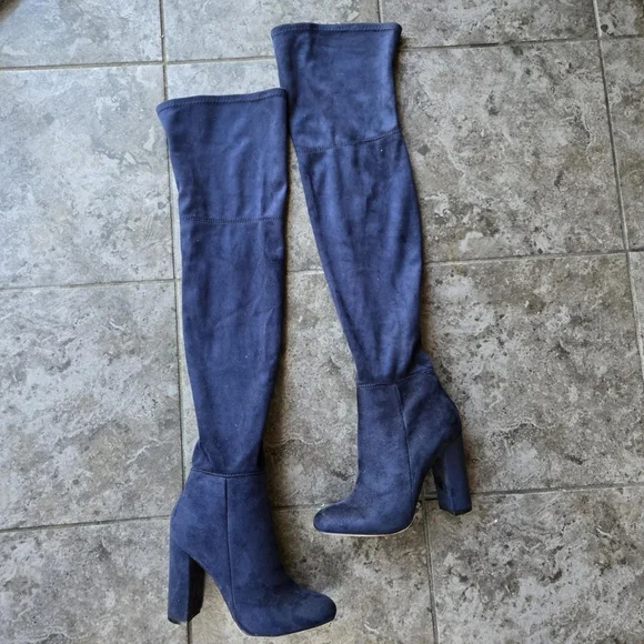 ALDO Over The Knee Thigh High Boots Blue Suede Block Heels Size 6 - Picture 2 of 7
